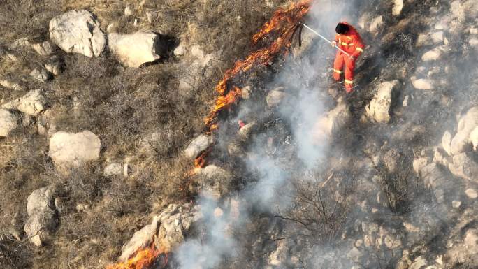 明火山火救援无人机勘察山火野外火警出勤