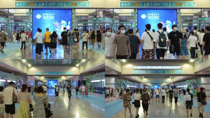 深圳展览会展中心参观戴口罩人群