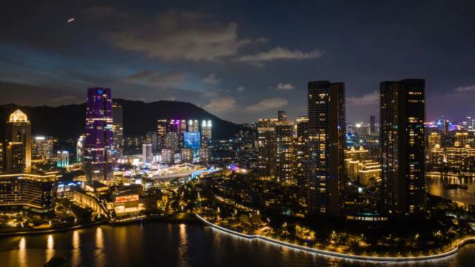 深圳南山蛇口海上世界夜景航拍延时