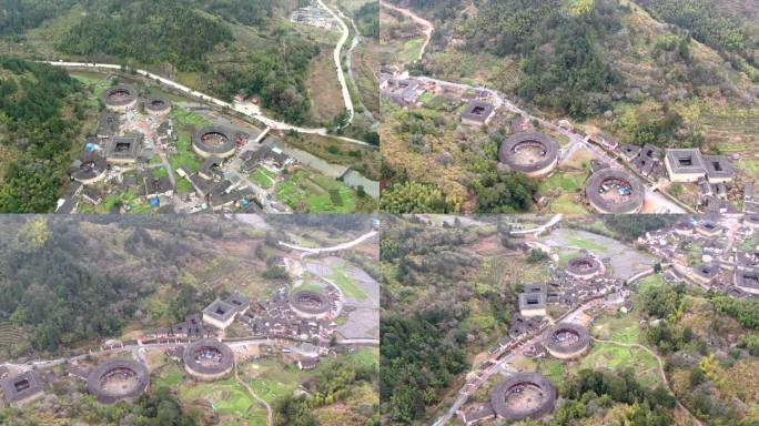 福建河坑土楼群高空组合