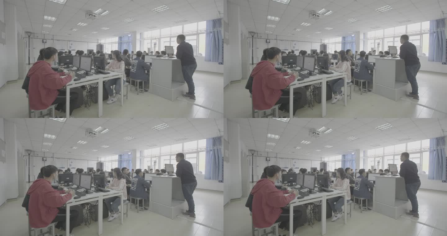 【4K灰度】大学生上计算机课多媒体教室
