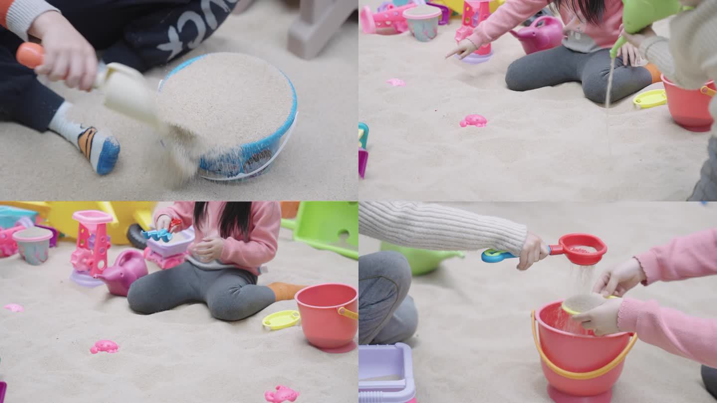 儿童乐园沙坑玩沙子
