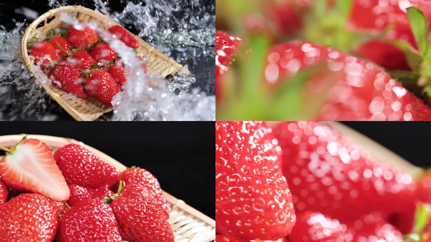 草莓生长水果草莓创意拍摄落水