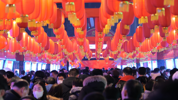 春节元宵节过年花灯庙会人多人群自拍拍照