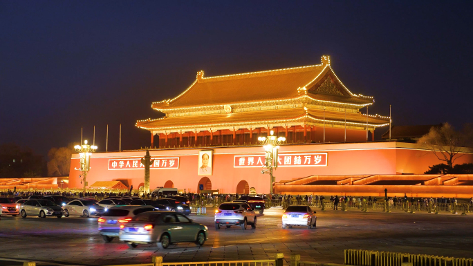 北京天安门建国路夜景
