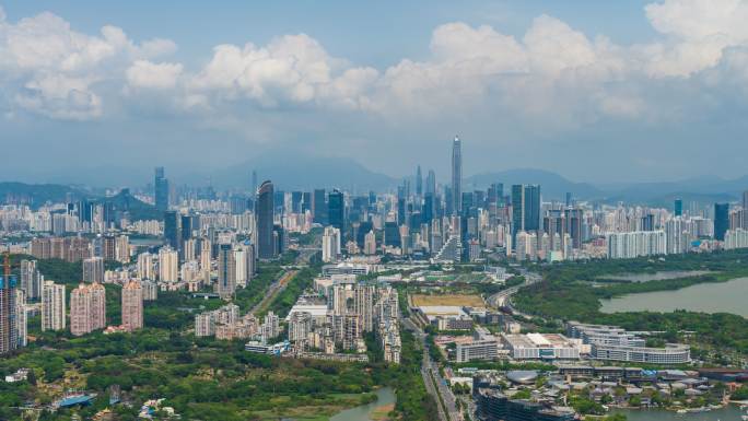 深圳南山华侨城大厦湿地公园蓝天白云延时