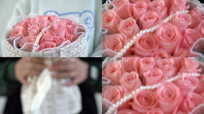 情人节送玫瑰花，粉色珍珠玫瑰花 七夕