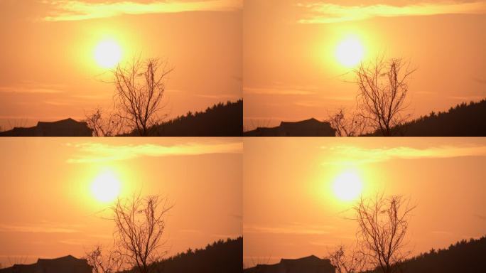 日出太阳升起，橙色天空暖色唯美天空