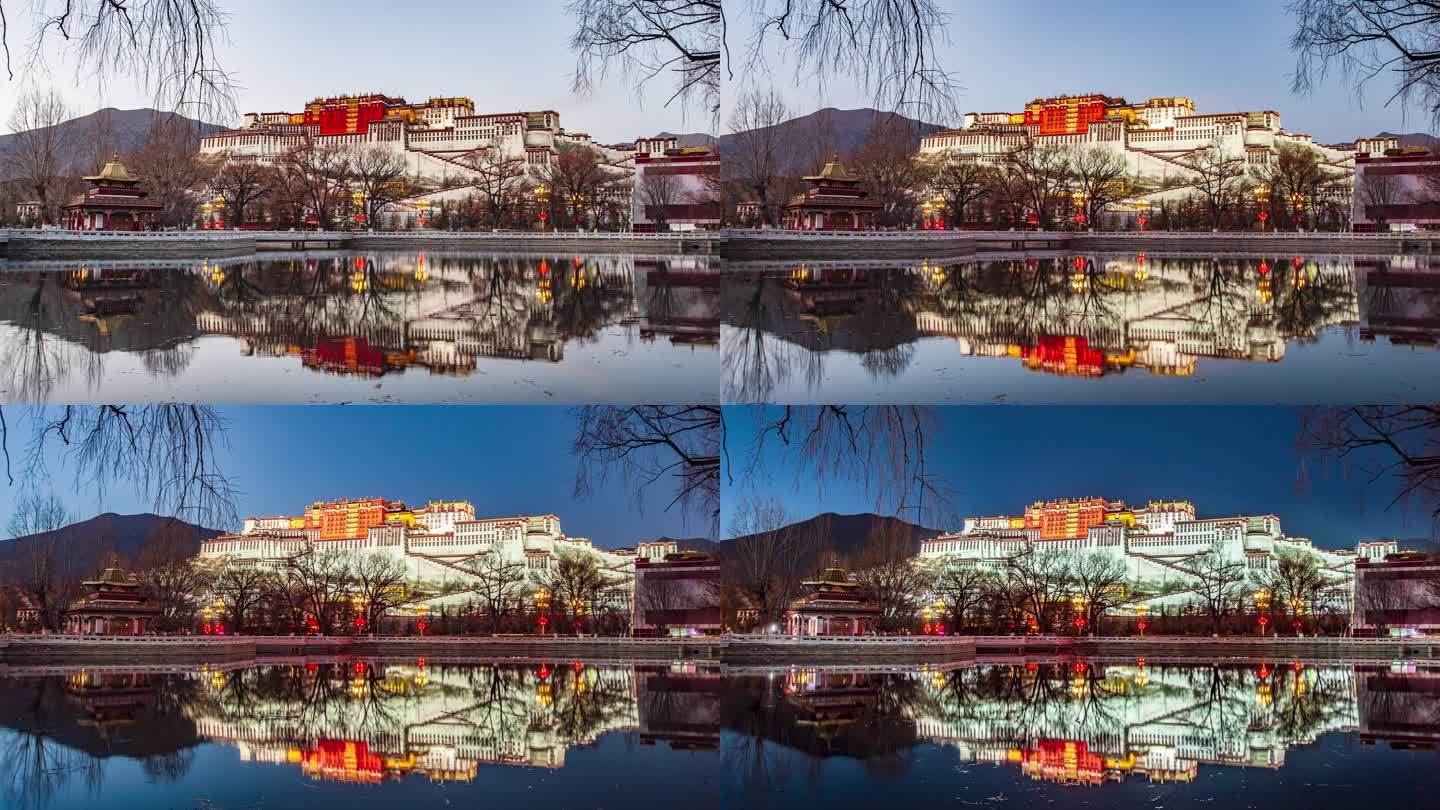 西藏拉萨布达拉宫夜景延时摄影