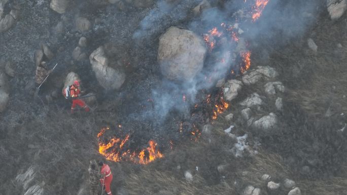 明火山火救援无人机勘察山火野外火警出勤