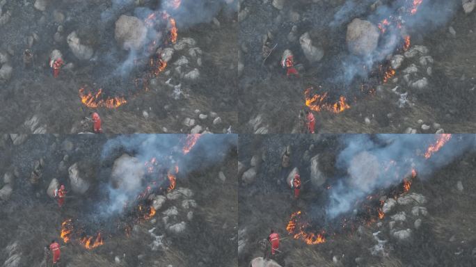 明火山火救援无人机勘察山火野外火警出勤