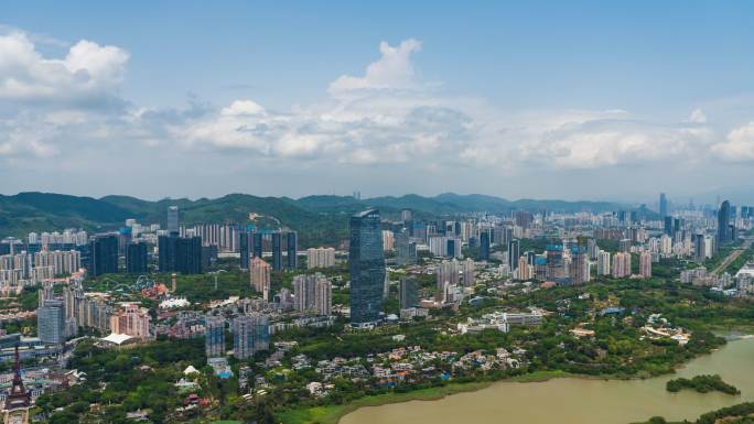 深圳南山华侨城大厦湿地公园蓝天白云延时