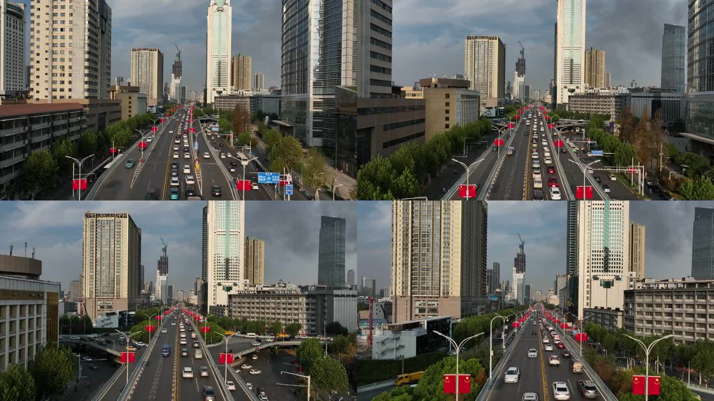 国庆武汉街景航拍 解放大道