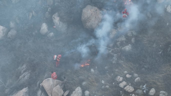 明火山火救援无人机勘察山火野外火警出勤