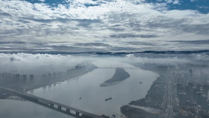 福州闽江水墨全景航拍