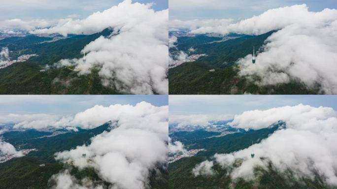 深圳梧桐山风景区山顶电视塔云海航拍延时