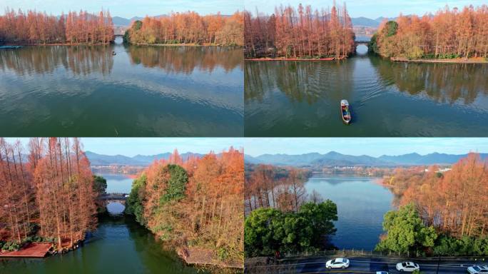 杭州西湖美景杨公堤 泛舟湖上