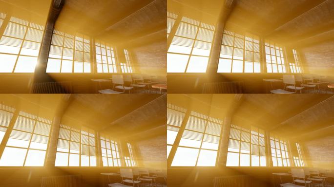 太阳光芒穿过玻璃窗户照进室内