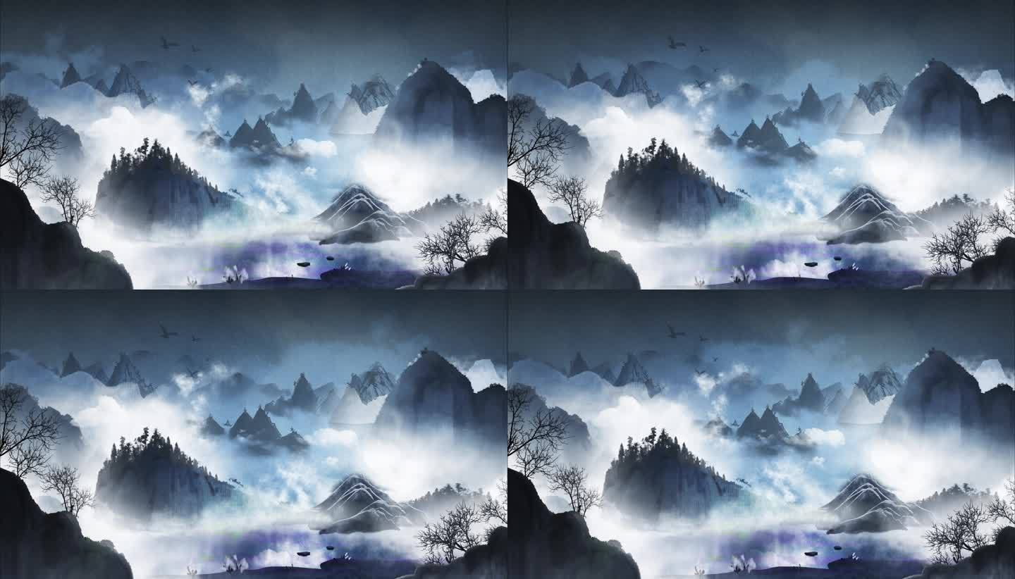 中国风水墨大气山水风景