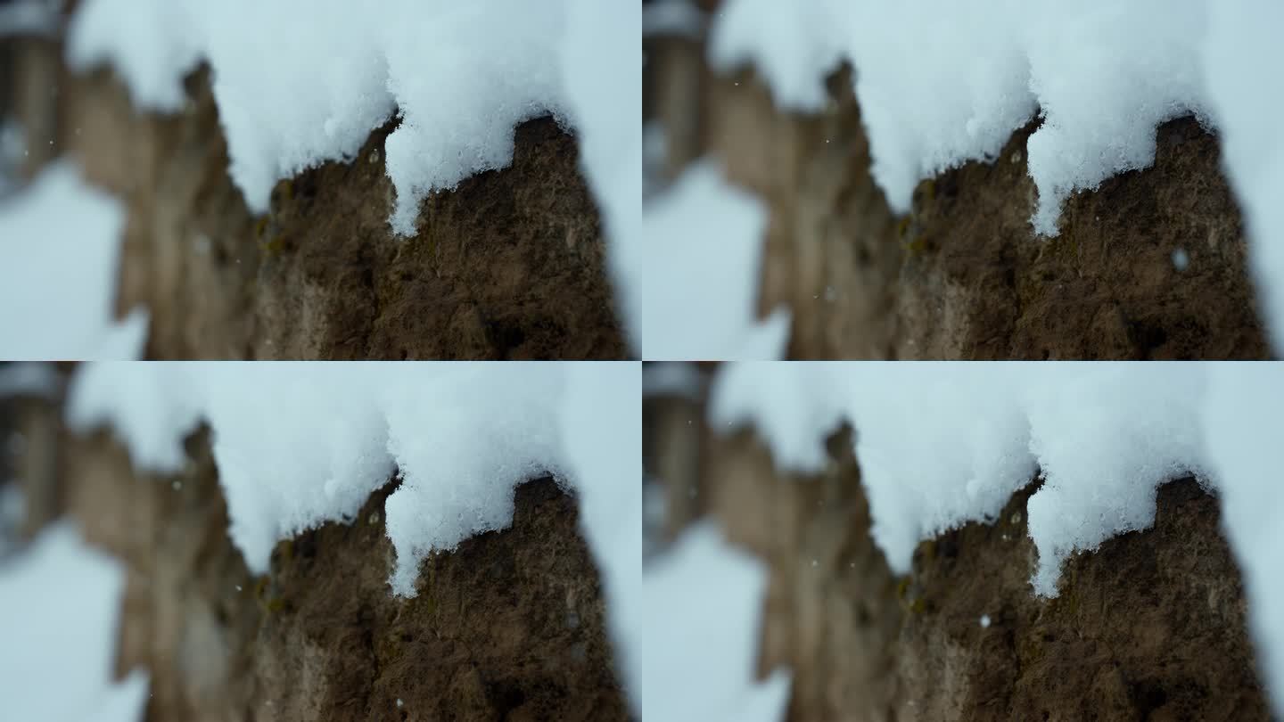 下雪天 雪景 雪融化 农村土墙积雪