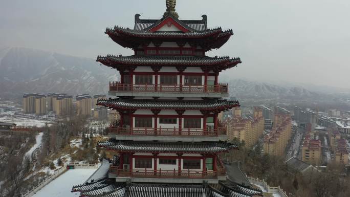 春雪 雪景 航拍 城市建设 乐都区 发展