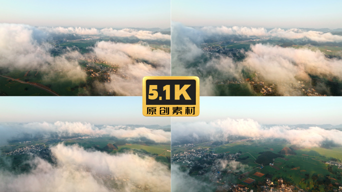 5K-云南罗平云海风光航拍，油菜花田上空