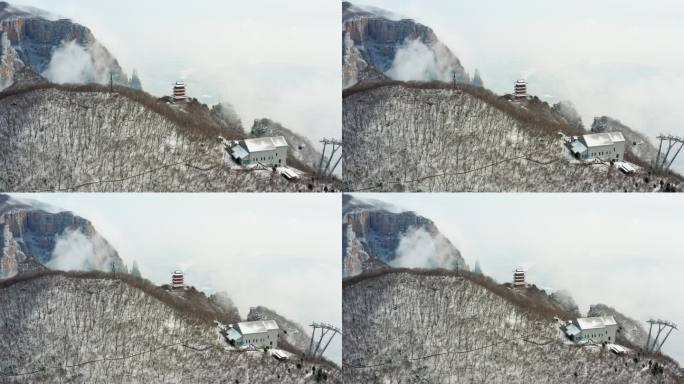 航拍焦作云台山凤凰岭索道云海雪景