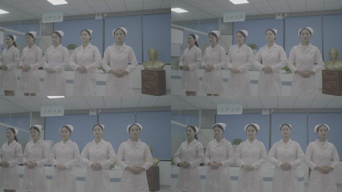 【4K灰度】美女护士列队护士站