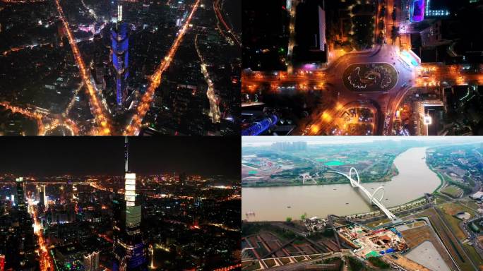南京城市宣传航拍紫峰大厦夜景延时青年奥体