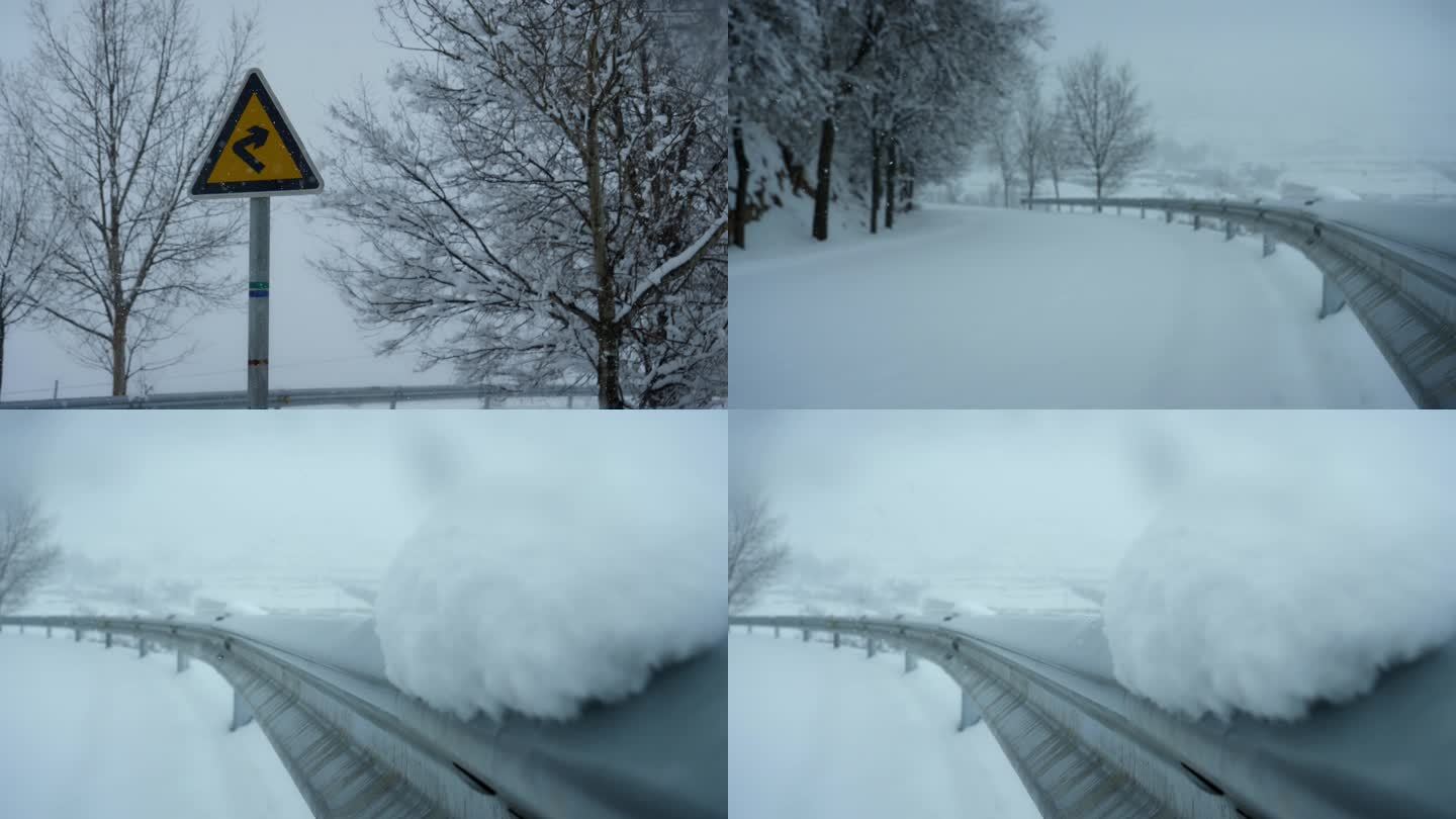 下雪天 路标牌 农村 雪景 农村乡道