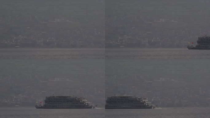 轮船驶过长江延时镜头全景
