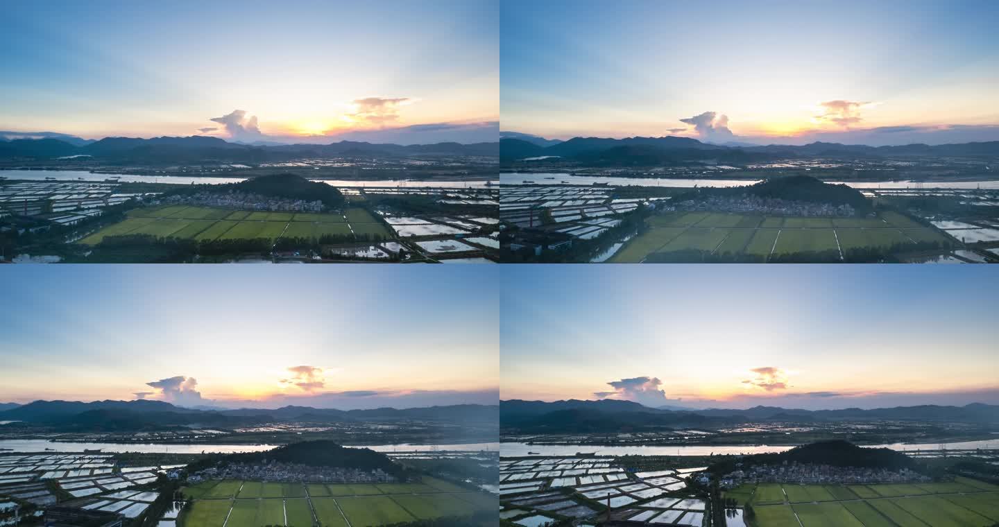 珠海斗门上洲村夕阳航拍延时