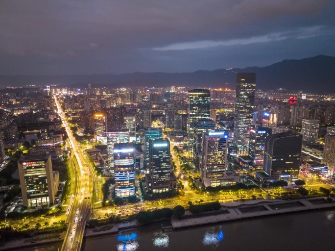 日转夜 大气 航拍 夜景 延时