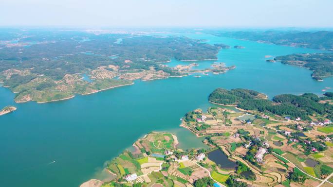 航拍松滋洈水水库，洈水风景区，洈水镇湖泊