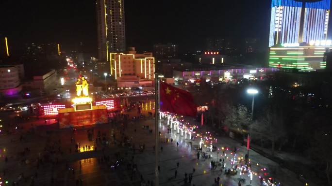 新疆和田航拍夜景团结广场