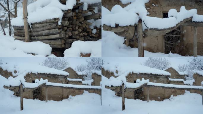 下雪天 农家院 雪景 栓牛圈 山村 年代