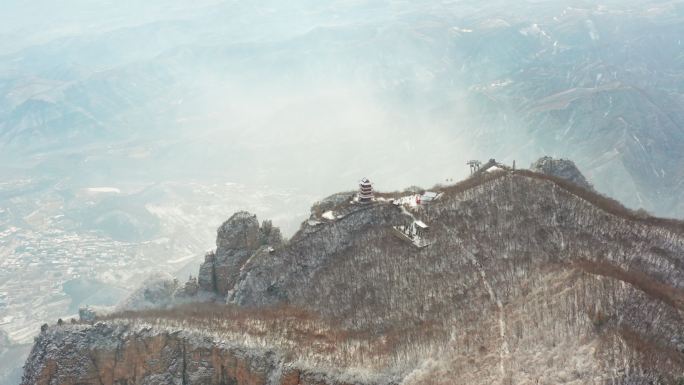 航拍焦作云台山雪景