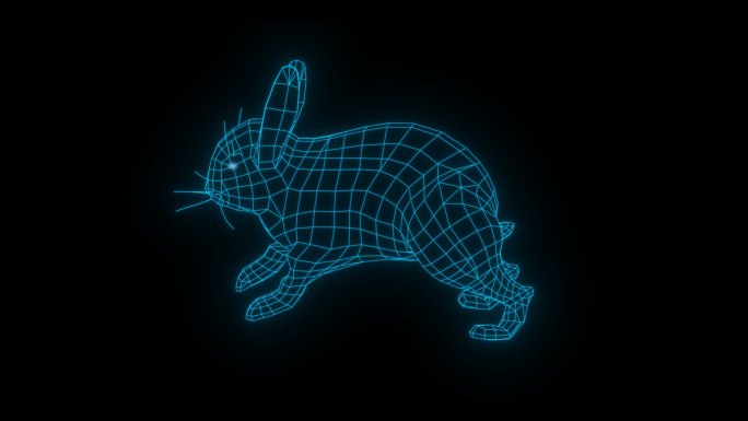 蓝色全息线框兔子动画素材【带通道】