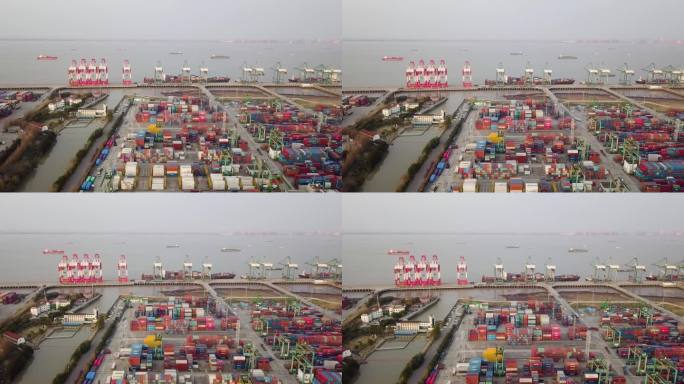 上海城市集装箱港口外贸出口航拍4k