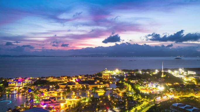 珠海金湾平沙海泉湾度假区火烧云夜景航拍