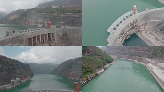 航拍水力发电站_水电站_水坝_河流