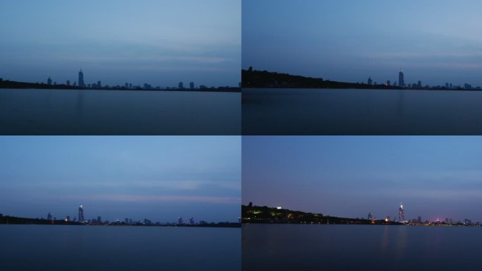 南京玄武湖畔城市景观  日转夜 延时