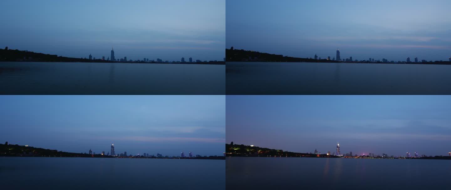 南京玄武湖畔城市景观  日转夜 延时