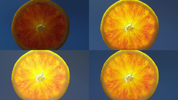 一片橙子在灯光下
