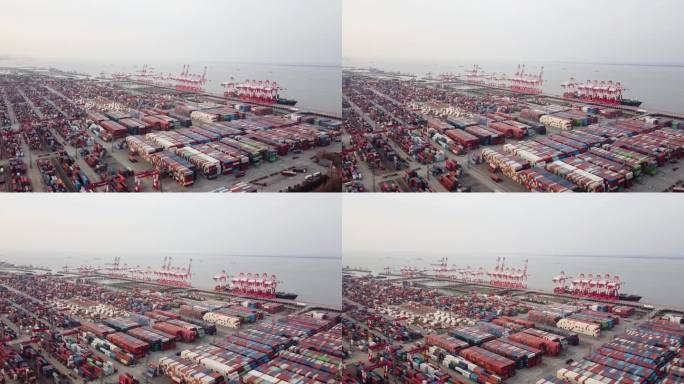 上海城市集装箱港口外贸出口航拍4k