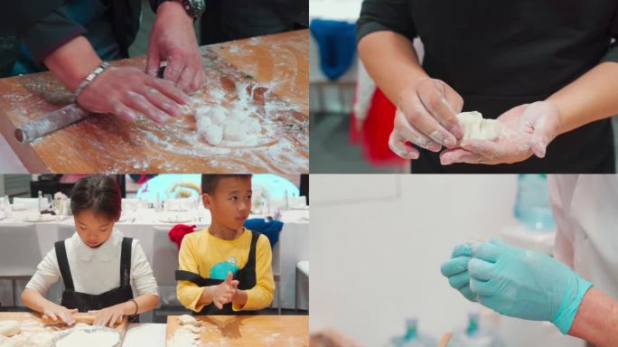 一家人团团圆圆做饺子吃饺子小孩子开心样子