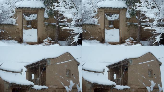 下雪天 农村院落 破旧门 雪景 年代小门