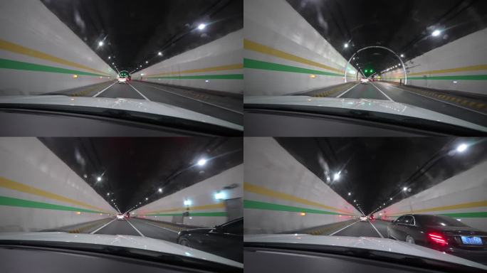 汽车行驶在隧道，车内视角