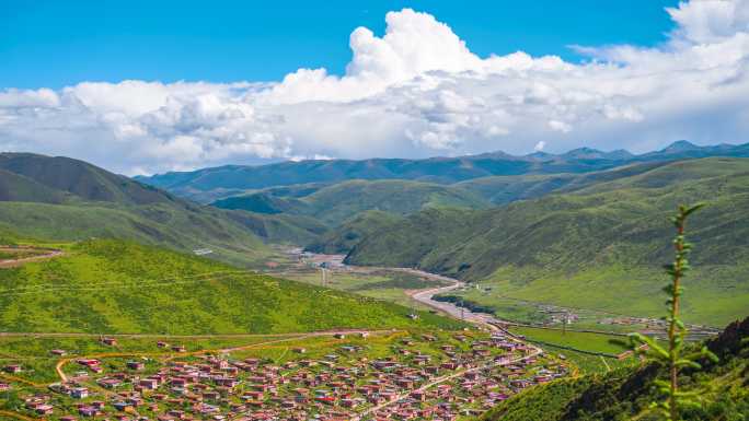 色达_洛若镇_高山村落_草原峡谷固定延时