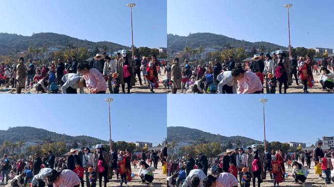 抚仙湖沙滩公园游玩的人群